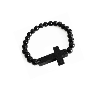 Jesus Cross Onyx Beads Bracelet By Menjewell